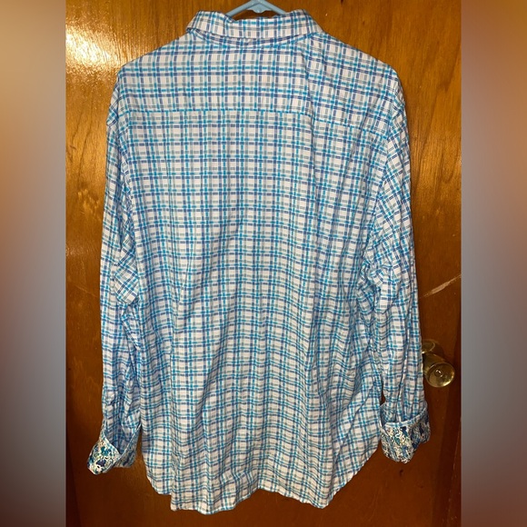 Robert Graham Men’s Casual Button Down Shirt 3XL White/Blue Check w/ Bright Cuff - Picture 4 of 5